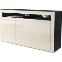 Vladon Sideboard Valencia, Germany, Kommode mit 3 Türen und 1 offenem Fach, Schwarz matt/Creme Hochglanz/Creme Hochglanz (155 x 92 x 40 cm)