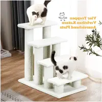 Markenlos Katzentreppe für Tiere, Kletterbaum mit 4 Stufen, Treppe für Katzen und Hunde, Milchweiß