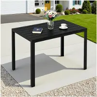 Markenlos Gartentisch 110x70 cm aus Aluminium und WPC - Wetterfeste Balkontafel für Terrasse und Garten in Schwarz