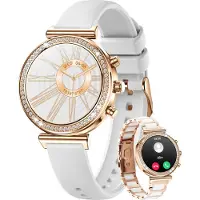 Lige Elegante Smartwatch Damen mit Telefonfunktion 2026 Gold rund mit Blutdruckmessung für Android und Apple Geräte wasserdicht mit Armbandwechsel