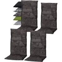Markenlos Gartenstuhlauflagen Hochlehner 4er Set Barcelona | Hergestellt in der EU | Waschbare Hochlehner Auflagen | Atmungsaktive Stuhlauflagen Hochlehner mit Ornamenten in Dunkelgrau