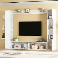 Merax Hochglanze Wohnwand mit Acryltür, TV Schrank mit Vitrine, Hochglanz Weiß, Wohnzimmermöbel mit Stauraumwand aus MDF, Weiß