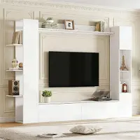 Nobrand Designer-TV-Wandmöbel, 4-teiliges Set mit wendbarem Vitrinenschrank und Staufach, Kompakter Modulschrank, Weiß