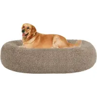 OEM Orthopädisches Hundebett, runder Hundekissen, Hundesofa, Hundemöbel, Donut, knuffeliges Hundebett, waschbar, 100 cm Ø, kamelbraun