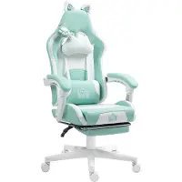 Welikera Gaming-Sessel mit Katzenohren, neigbare Lehne, ausziehbare Fußstütze, bis 120 kg belastbar, Seeblau