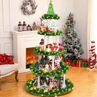 OEM Weihnachtsbaum Display - Urlaub Dorf - Feierliche Dekoration - 5 Ebenen Design - 150 cm Höhe - Naturholz