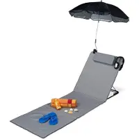 OEM Gepolsterde, draagbare Strandliege mit parasol - verstelbares Kissen und Reisetasche - grau, faltbar