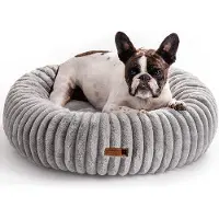 OEM Hundebett Donut mittelgroß und groß waschbar mit abnehmbarem Deckel angstreduzierend, beruhigend und antislip Boden grau für große Hunde