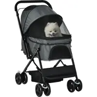 Dopwii Hundebuggy Hundewagen bis 10 kg Klappbar Netzfenster Ablagekorb verstellbares Vordach Dunkelgrau 76,5 x 52 x 95 cm