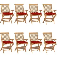 vidaXL Möbel Gartenstühle mit Roten Kissen 8 Stk. Massivholz Teak - Gartenstühle 3072910