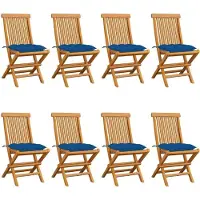 vidaXL BESTE 2022 Outdoor-Stuhl Stilvollen mit robustem ,Gartenstühle mit Blauen Kissen 8 Stk. Massivholz Teak Relaxsessel Armlehnstuhl mit Premium & schlichten Design *HOM
