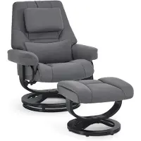MCombo M Relaxsessel mit Liegefunktion, Lesesessel, 360° Drehbarer Fernsehsessel mit Hocker, mit Kopfkissen, Lendenkissen & Seitentasche, 9046 (Grau)
