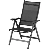 Markenlos Basic Plus Multipositionssessel – Hochlehner Gartenstuhl verstellbar – wetterfester Gartensessel aus Aluminium und Outdoorgewebe – anthrazit