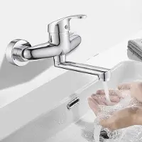 OEM Wandmontierbare Küchenarmatur mit 360-Grad-Drehfunktion, Spülarmatur mit drehbarer Auslasshähne, Armaturwand mit rechtem Auslass, 16 cm