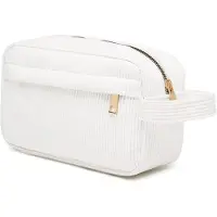 OEM Corduroy Kosmetikertas mit Griff oben - Reisekoffer mit Schliessfach - Kosmetik-Essentials-Bürstenorganizer für Damen - weiß