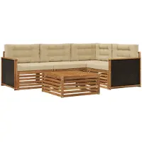 vidaXL Outdoor-Sofagarnitur 5 Stk. Natur und Beige Polyester