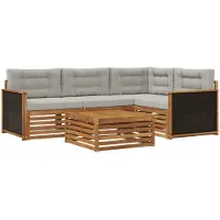 vidaXL Outdoor-Sofagarnitur 5 stk. Natürlich und Hellgrau Polyester
