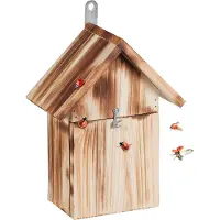 Relaxdays Marienkäferhaus, Marienkäferhotel Garten, zum Aufhängen, Holz unbehandelt, Insektenhotel Marienkäfer, natur