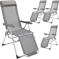 Casaria Gartenstuhl mit Fußteil 4er Set 6fach Verstellbar Liegefunktion Alu Faltbar Klappbar Hohe Rückenlehne Campingstuhl Klappstuhl Hochlehner Grau