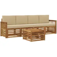 vidaXL Outdoor-Sofagarnitur 5 stk. Natur und Beige Massivholz Akazie