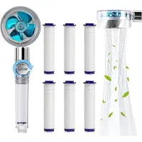 OEM Handdouche mit Wasser sparender Anti-Kalk Duschkop - Hochdruck Propeller Duschkop - Dreifach Filterfilterungssystem - Mit 6 austauschbaren PP-Katunfiltern - Blau