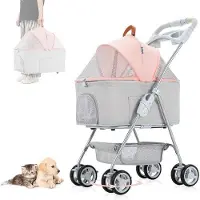 OEM Opvouwbare Hundegeschirr 2-in-1 mit abnehmbarem Reisekorb - Geeignet für kleine Hunde und Katzen - Rosa