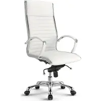 Versee Montreal Chefsessel Weiß Leder – ergonomischer Schreibtischstuhl, premium gepolsterter Bürostuhl mit hoher Rückenlehne, stabil bis 150 kg belastbar