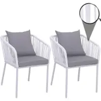 Mendler 2er-Set Gartenstuhl HWC-N41, Outdoor Armlehne, wetterfest Aluminium Seilgeflecht Rope hellgrau, Kissen hellgrau