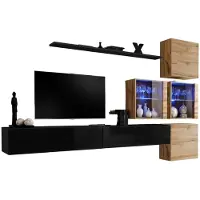 Meublorama AM-SWITCH 19-SWT SW 19*7C/108KG, 1 Regale, 6 Tür(en), Schwarz, Mitteldichte Faserplatte (MDF), 4 Schublade(n), 400 mm