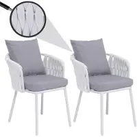 Mendler 2er-Set Aluminium-Esszimmerstuhl MCW-P89, Indoor Stuhl Armlehne, Stoff/Textil (180 g/m²) Seilgeflecht Rope hellgrau