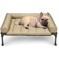 OEM Outdoor-Hundebett, Verstellbares Hundebett mit Entfernbarem Kopfteil, Kühles Verstellbares Hundebett aus Teslin-Mesh für Innen- und Außenbereich, Beige, 81 x 64 x 18 cm