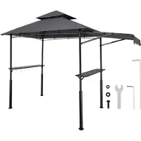 StarTech.com Grillpavillon 2430x1500x500mm - BBQ-Grillüberdachung für den Außenbereich - 2-stufiges BBQ-Gazebo-Dach - Doppeldach-Gartenpavillon mit zusätzlicher Markise - Ideal für Terrasse, Hof und Garten