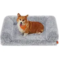 OEM Großes Hundebett aus schellackiertem Holz für mittelgroße Hunde mit geflochtenem Schuhaus - waschbare Hülle 91 x 68 x 23 cm
