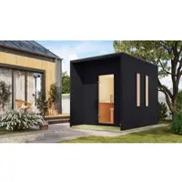 Karibu 73 mm Saunahaus Lejana inkl. Saunaofen mit eingebauter Steuerung 9 kW schwarz