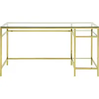 Vente-unique Schreibtisch mit 2 Ablagen - gehärtetes Glas und Stahl - gold - TIZIO by Pascal Morabito