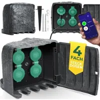 Kesser Gartensteckdose Steinoptik mit 4 Steckplätzen - mit WiFi Funktion Steuerung per App - Inkl.Erdspieß, Mehrfachsteckdosen aussen mit 3m Verlängerungskabel Außensteckdose IP44 Dämmerungssensor