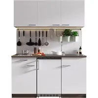 Respekta Küche Küchenzeile Singleküche Eiche York Weiß Oliver 150 cm, mit Glaskeramikkochfeld, ohne Mikrowelle