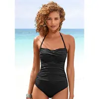 LASCANA Badeanzug , Damen, Gr. 38, Cup D, schwarz, Microfaser, Polyamid, unifarben, Badeanzüge Badeanzug, in Bandeau-Optik