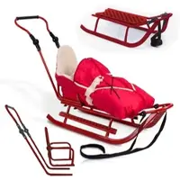 ONBEST Schlitten Metall Rot - Rot | Inklusive Schlittenseil | 120 kg Belastbarkeit | Integrierter Fussack | Höhenverstellbar |