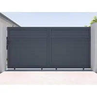 Vente-unique Elektrisches Schiebegittertor aus anthrazitfarbenem Aluminium B 374 x H 180 cm - VIAZO