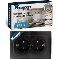 Kopp PARIS 2-fach Schutzkontaktsteckdose, Unterputz, Matt-Schwarz, IP20, 16A, 250V