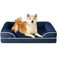 OEM Orthopädisches Hundebett für große Hunde, 91x68x15cm, Hundebett aus Traugschaum, Waschbar, Wasserfest, Antislip, Hochrandig, Marineblau