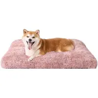 OEM Fluffy Hundebett für mittelgroße Hunde, waschbares Hundekissen für große Hunde, kuschelige Antislip Hundemat mit langem Plüsch, rosa, 90x60cm