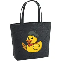 Hellweg Druckerei Huuraa Filzshopper Quietscheente Frankreich Gummiente Franzose 22 Liter Charcoal Melange Filztasche Geschenkidee