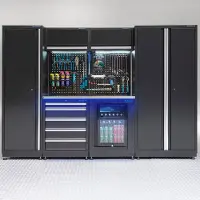 Datona Werkstatteinrichtung PREMIUM Edelstahlplatte mit Kühlschrank – 285 cm breit