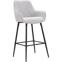 Mauro Ferretti Set mit 2 grauen Barhockern (55 x 55 x 109 cm) – Gepolsterte Stoffhocker mit schwarzen Metallarmlehnen und -beinen – Glamouröser Stil