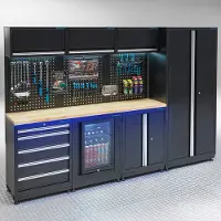 Datona Werkstatteinrichtung PREMIUM Eichen Arbeitsplatte mit Kühlschrank - 294 cm