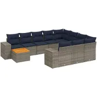 vidaXL 11-teiliges Gartensofa-Set mit Kissen, grau, Polyrattan