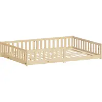 ML-Design Kinderbett 140x200 cm Natur Bodenbett für Kinder mit Lattenrost und Rausfallschutz Jugendbett aus massivem Kiefernholz Bettgestell Babybett