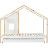 Vente-unique Häuschenbett 90 x 190 cm – Mit Schublade + Matratze – Kiefer & MDF – Weiß/Natur – RINELYA